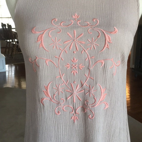 Taupe with peach embroidery swing dress - Picture 2 of 8